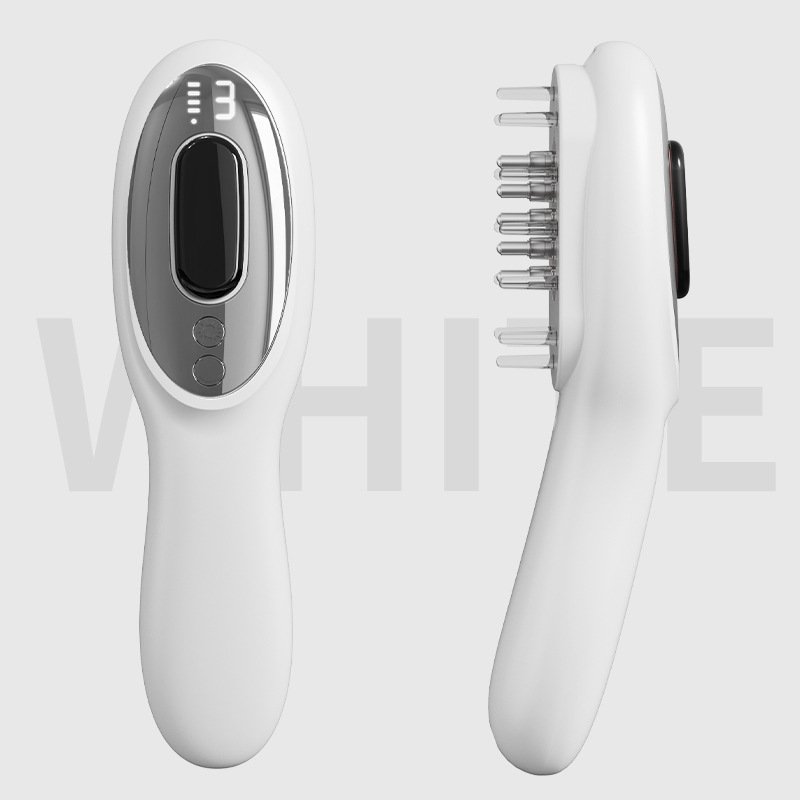 White Rechargeable Electric Scalp Massager with Red & Blue Light Therapy - Hair Oil & Serum Applicator Comb(Not containing essential oils)