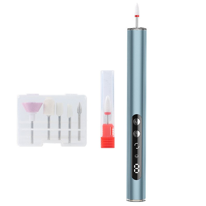 Blue Rechargeable Electric Nail Drill Pen with UV Curing Lamp - Professional All-in-One Manicure Pedicure Kit for Polishing & Gel Removal