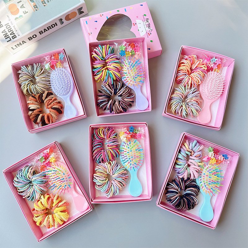 Style 2 Boxed Hair Tie Set with Pink Rubber Bands, Cute Hair Accessories & Mini Comb – Perfect Gift for Girls - V888-ELOSUNG36989 Style 2 Boxed Hair Tie Set with Pink Rubber Bands, Cute Hair Accessories & Mini Comb – Perfect Gift for Girls - Image 2