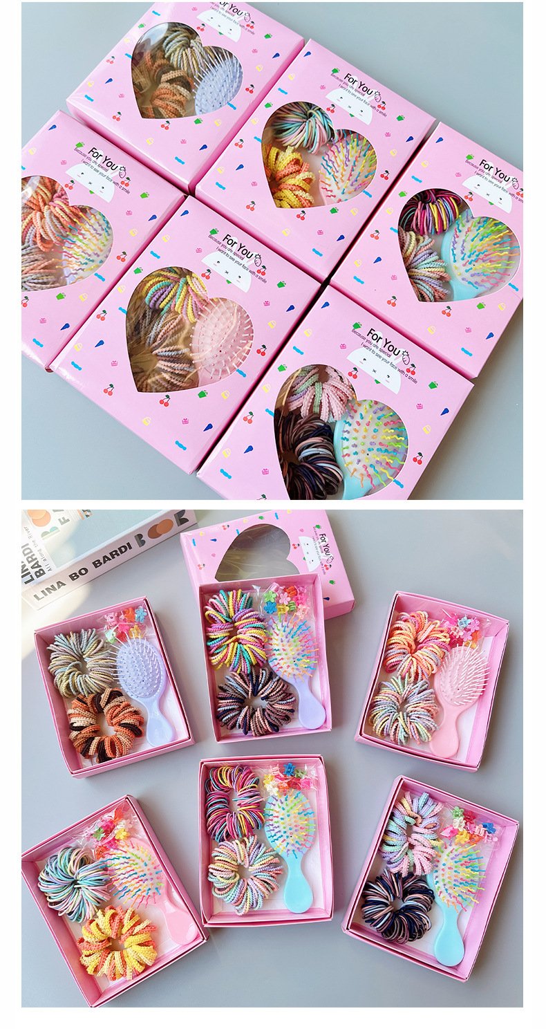 Style 2 Boxed Hair Tie Set with Pink Rubber Bands, Cute Hair Accessories & Mini Comb – Perfect Gift for Girls - V888-ELOSUNG36989 Style 2 Boxed Hair Tie Set with Pink Rubber Bands, Cute Hair Accessories & Mini Comb – Perfect Gift for Girls - Image 4