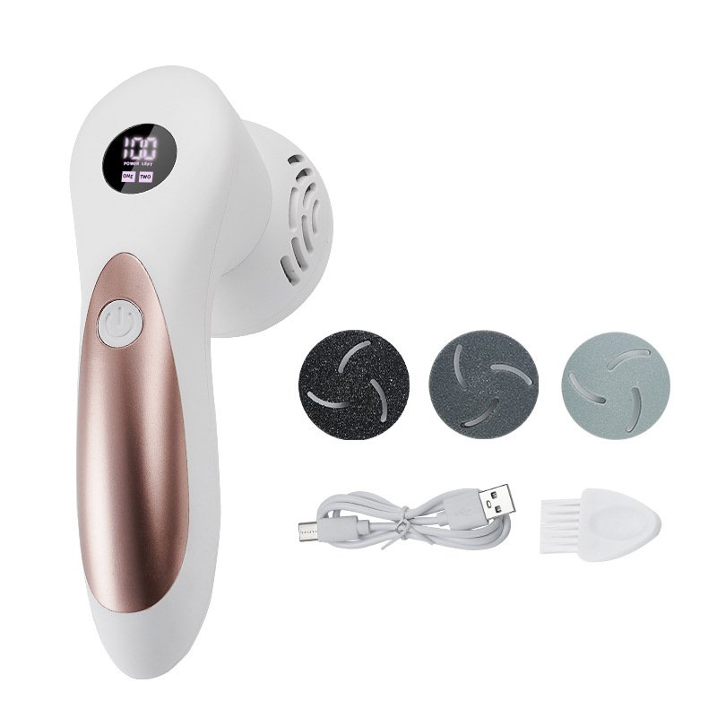 White Electric Foot Callus Remover with Vacuum - Rechargeable Pedicure Tool with 3 Quartz Grinding Heads & LED Display