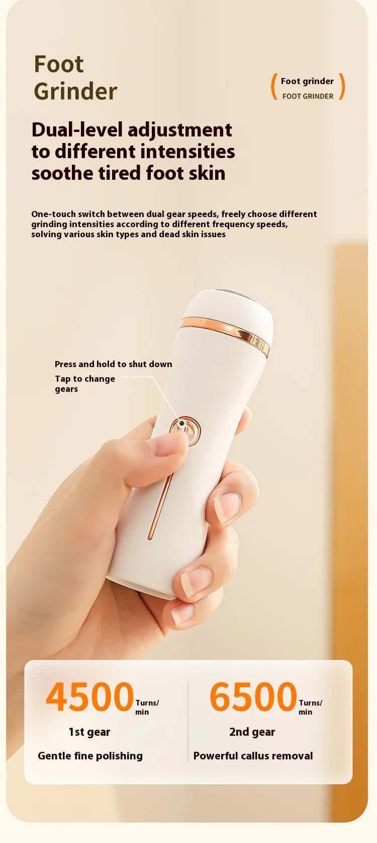 Electric Foot Callus Remover Rechargeable Pedicure Tool with 3 Grinding Heads Portable Dead Skin Exfoliator Ivory White - V888-ELOSUNG44020 Electric Foot Callus Remover Rechargeable Pedicure Tool with 3 Grinding Heads Portable Dead Skin Exfoliator Ivory White - Image 7