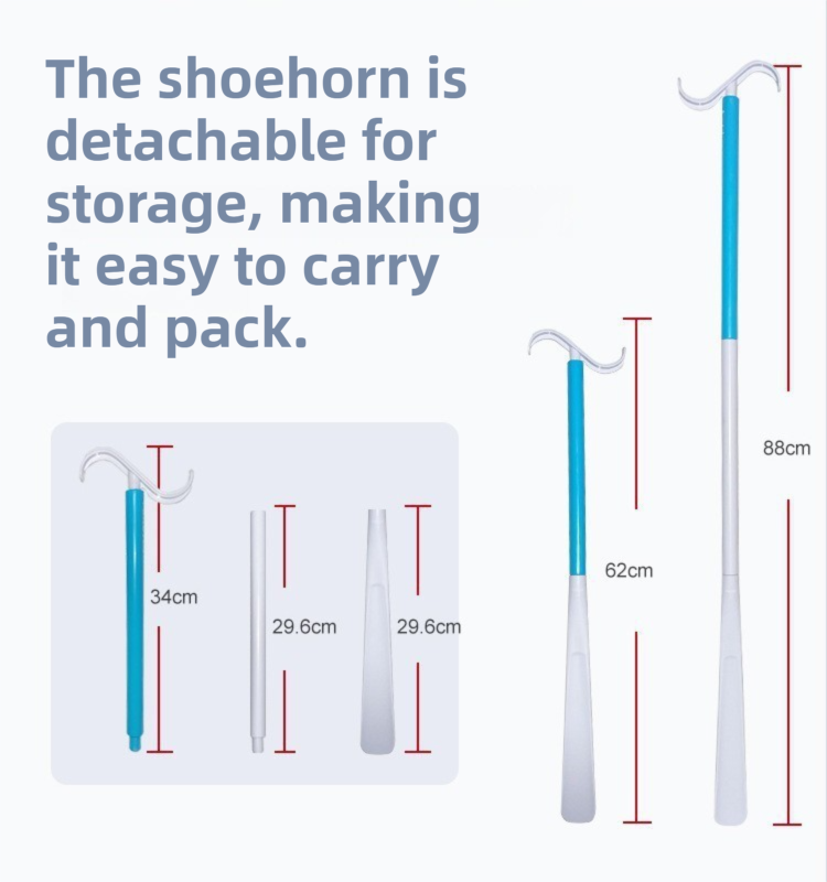 2-Pack White Blue Portable Dressing Aid Stick & Long-Handled Shoe Horn (3-Section Detachable) - Adjustable 62cm-88cm Dressing Hook for Seniors & Limited Mobility - V888-ELOSUNG49307 2-Pack White Blue Portable Dressing Aid Stick & Long-Handled Shoe Horn (3-Section Detachable) - Adjustable 62cm-88cm Dressing Hook for Seniors & Limited Mobility - Image 3