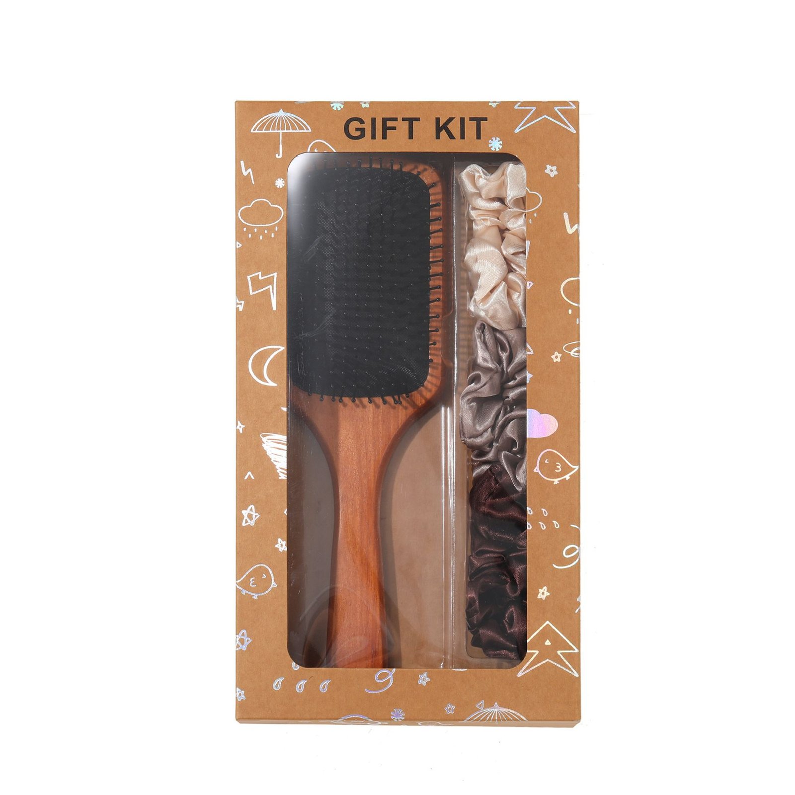 Black Paddle Hair Brush Gift Set with Satin Scrunchies - Cushion Airbag Design for Scalp Massage and Detangling, Gift Ready Pack for Women and Girls, Ideal for Daily Hair Care and Styling - V888-ELOSUNG50822 Black Paddle Hair Brush Gift Set with Satin Scrunchies - Cushion Airbag Design for Scalp Massage and Detangling, Gift Ready Pack for Women and Girls, Ideal for Daily Hair Care and Styling - Image 2
