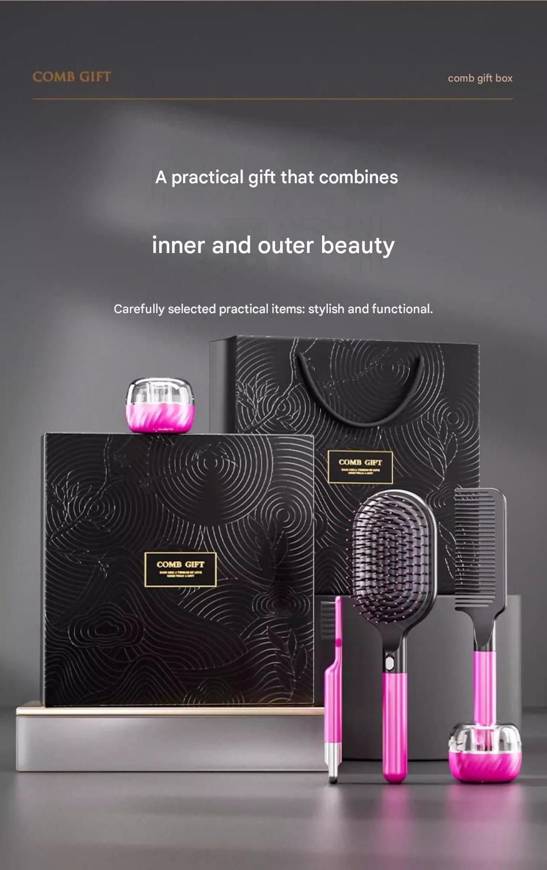 Rose Red 3-Piece Gift Box Set Premium ABS Hair Care Gift Set with Cushion Paddle Brush, Detangling Comb, Cleaning Brush & Stand - Elegant Mother’s Day or Couple’s Gift for Daily Styling and Scalp Comfort - V888-ELOSUNG50825 Rose Red 3-Piece Gift Box Set Premium ABS Hair Care Gift Set with Cushion Paddle Brush, Detangling Comb, Cleaning Brush & Stand - Elegant Mother’s Day or Couple’s Gift for Daily Styling and Scalp Comfort - Image 4