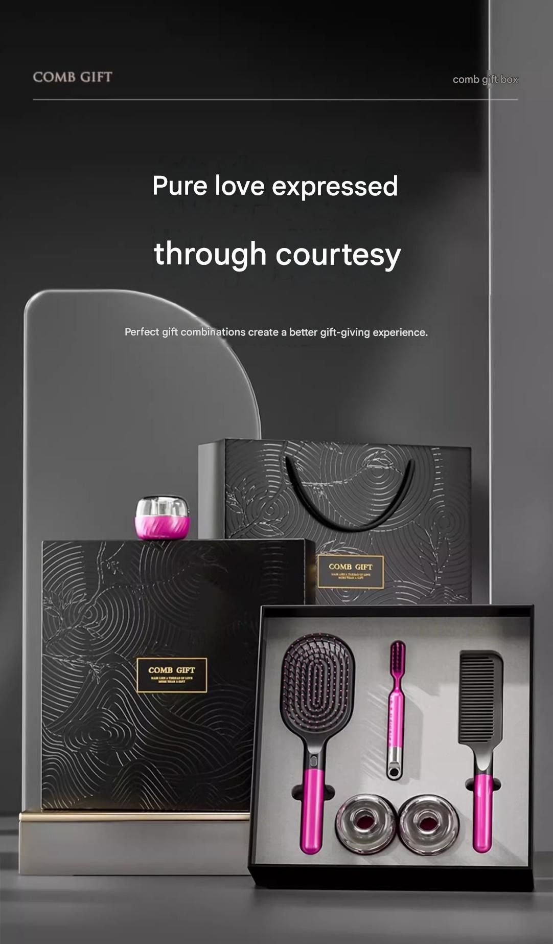 Rose Red 5-Piece Gift Box Set Premium ABS Hair Care Gift Set with Cushion Paddle Brush, Detangling Comb, Cleaning Brush & Stand - Elegant Mother’s Day or Couple’s Gift for Daily Styling and Scalp Comfort - V888-ELOSUNG50828 Rose Red 5-Piece Gift Box Set Premium ABS Hair Care Gift Set with Cushion Paddle Brush, Detangling Comb, Cleaning Brush & Stand - Elegant Mother’s Day or Couple’s Gift for Daily Styling and Scalp Comfort - Image 2
