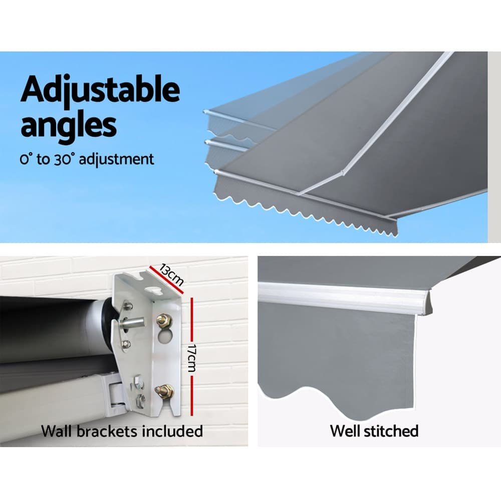 Instahut Retractable Folding Arm Awning Manual Sunshade 4Mx2.5M Pearl Grey - AWN-B-ARM-40X25-PEGR Instahut Retractable Folding Arm Awning Manual Sunshade 4Mx2.5M Pearl Grey - Image 5