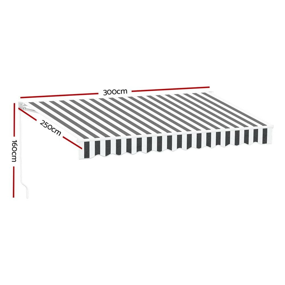 Instahut Retractable Folding Arm Awning Motorised Sunshade 3Mx2.5M Grey White - AWN-B-ARM-REMOTE-30X25-GRWH AWN B ARM REMOTE 30X25 GRWH 186230 01