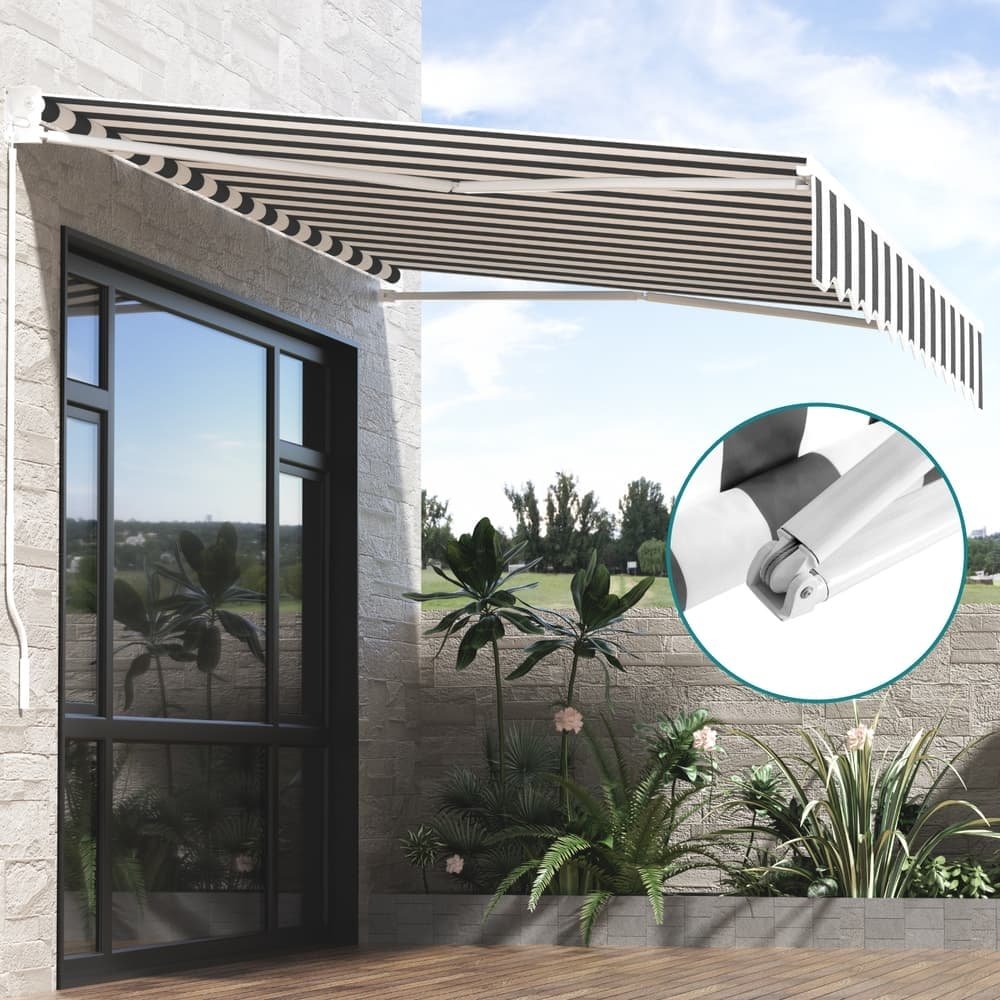 Instahut Retractable Folding Arm Awning Motorised Sunshade 3Mx2.5M Grey White - AWN-B-ARM-REMOTE-30X25-GRWH AWN B ARM REMOTE 30X25 GRWH 202506181416 00