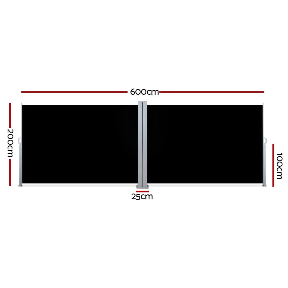 Instahut Side Awning Outdoor Blinds Sun Shade Retractable Screen 2X6M BK - AWN-B-SIDE-BD-200-BLACK Instahut Side Awning Outdoor Blinds Sun Shade Retractable Screen 2X6M BK - Image 2