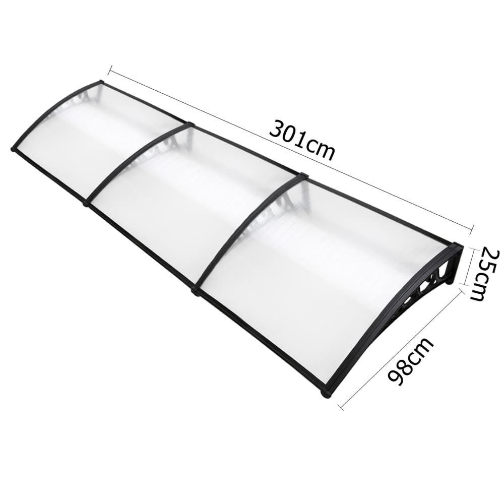 Instahut Window Door Awning 1mx3m Transparent - AWN-PC6-1X3 Instahut Window Door Awning 1mx3m Transparent - Image 2