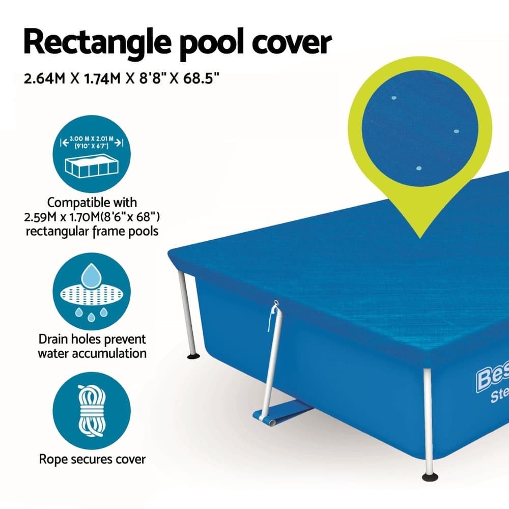 Bestway Pool Cover 264x174cm Rectangle Swimming Pool PE Shelter Fits 259x170cm Pools - BW-PC-58105 BW PC 58105 202507181432 04