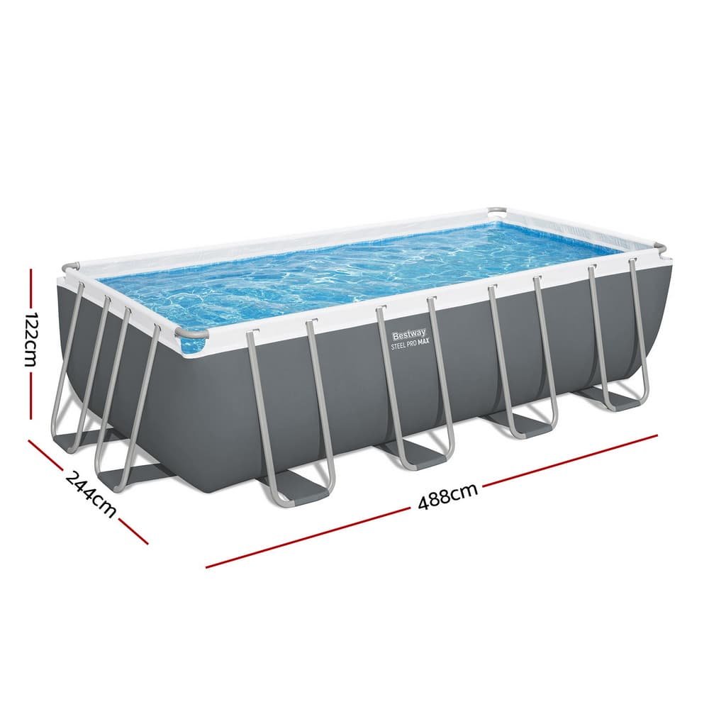 Bestway Swimming Pool Steel Frame Pool Set w/ Filter Pump Ladder Cover 488x244cm - BW-POOL-SQ-488-56672 BW POOL SQ 488 56672 202507181420 01