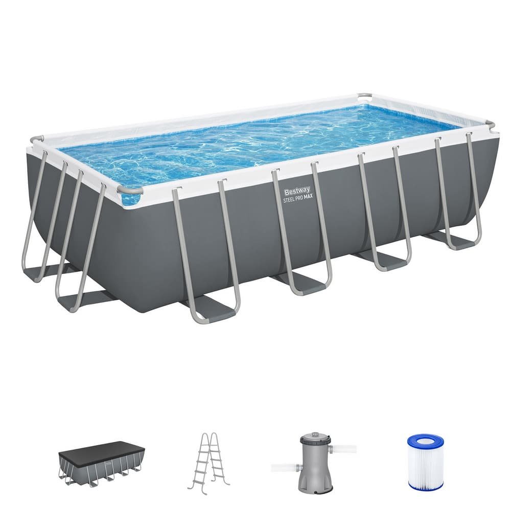 Bestway Swimming Pool Steel Frame Pool Set w/ Filter Pump Ladder Cover 488x244cm - BW-POOL-SQ-488-56672 BW POOL SQ 488 56672 202507181420 02