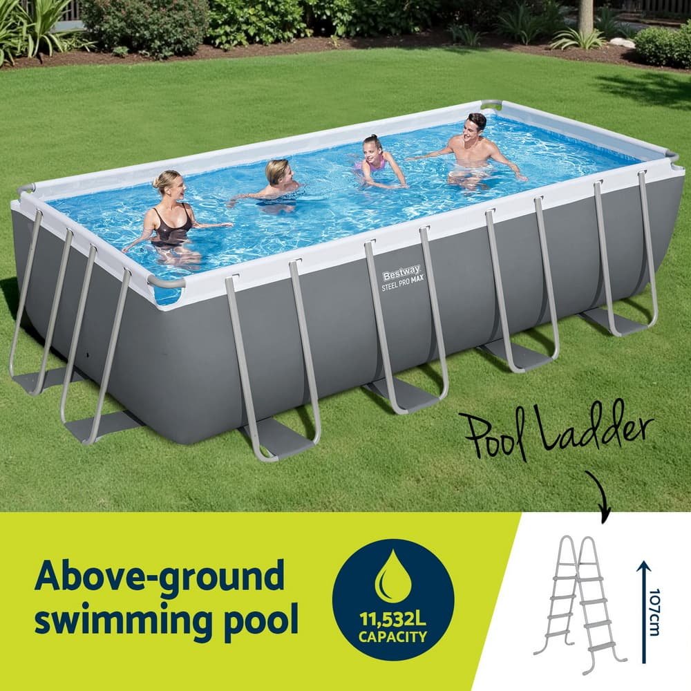Bestway Swimming Pool Steel Frame Pool Set w/ Filter Pump Ladder Cover 488x244cm - BW-POOL-SQ-488-56672 BW POOL SQ 488 56672 202507181420 04
