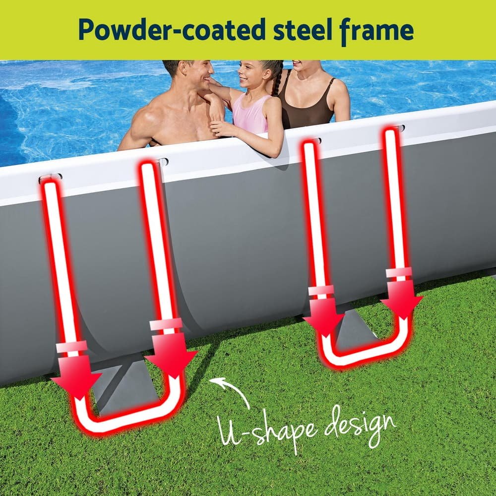 Bestway Swimming Pool Steel Frame Pool Set w/ Filter Pump Ladder Cover 488x244cm - BW-POOL-SQ-488-56672 BW POOL SQ 488 56672 202507181420 05