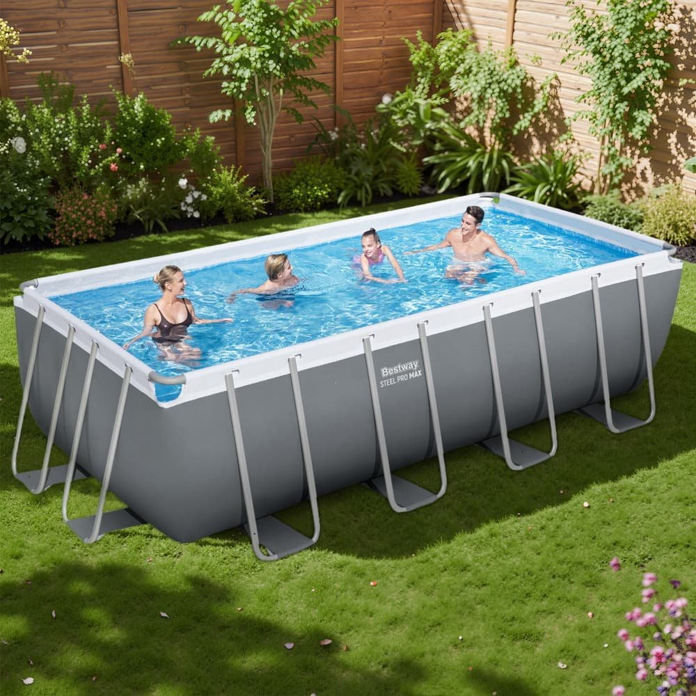 Bestway Swimming Pool Steel Frame Pool Set w/ Filter Pump Ladder Cover 488x244cm - BW-POOL-SQ-488-56672 BW POOL SQ 488 56672 202507181420 06