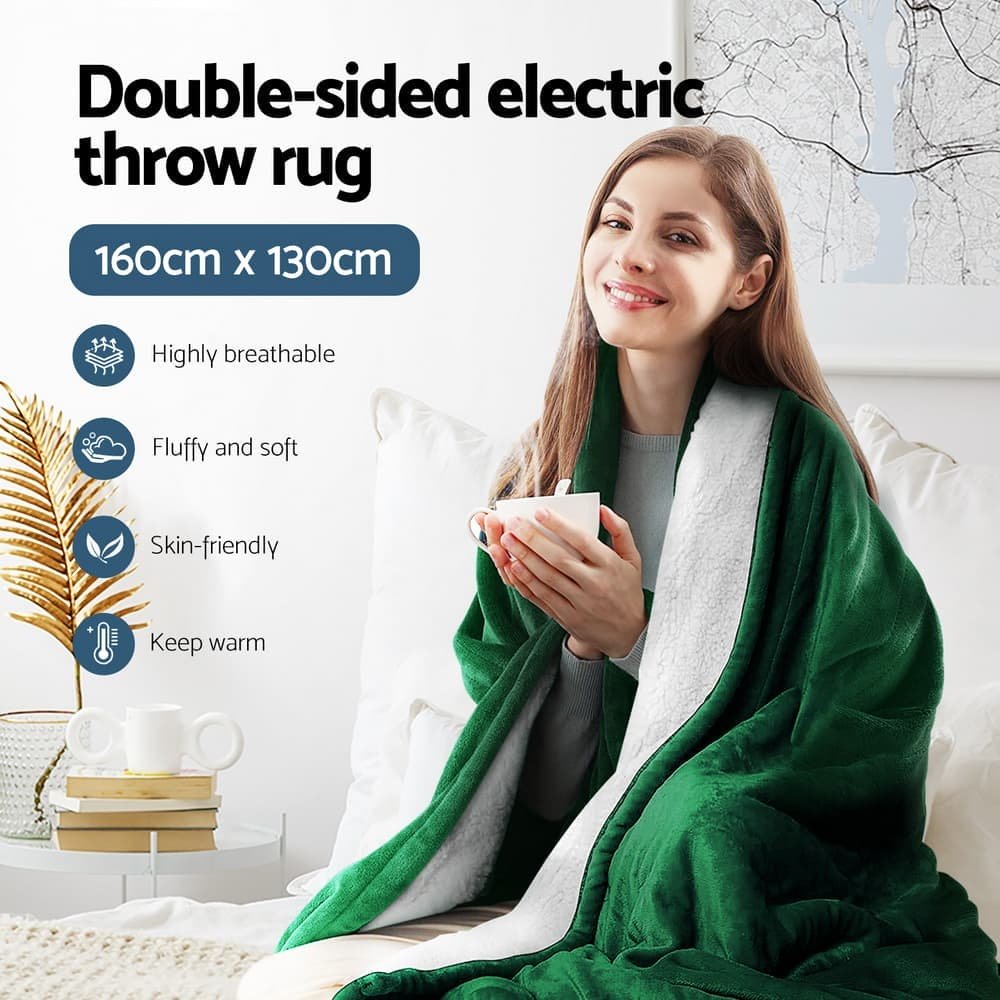 Giselle Electric Throw Rug Heated Blanket Double Sided Green - EB-C-THROW-RUG-DS-GN EB C THROW RUG DS GN 150699 03