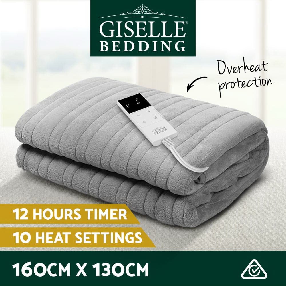 Giselle Bedding Heated Electric Throw Rug Fleece Sunggle Blanket Washable Silver - EB-THROW-RUG-SR Giselle Bedding Heated Electric Throw Rug Fleece Sunggle Blanket Washable Silver - Image 3