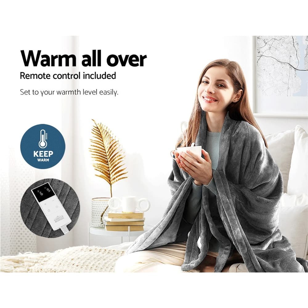 Giselle Bedding Heated Electric Throw Rug Fleece Sunggle Blanket Washable Silver - EB-THROW-RUG-SR Giselle Bedding Heated Electric Throw Rug Fleece Sunggle Blanket Washable Silver - Image 4