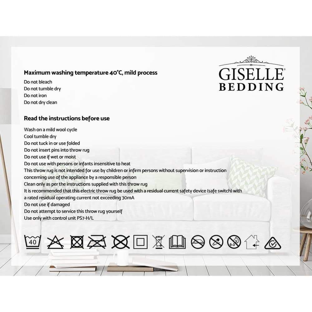 Giselle Bedding Heated Electric Throw Rug Fleece Sunggle Blanket Washable Silver - EB-THROW-RUG-SR Giselle Bedding Heated Electric Throw Rug Fleece Sunggle Blanket Washable Silver - Image 6