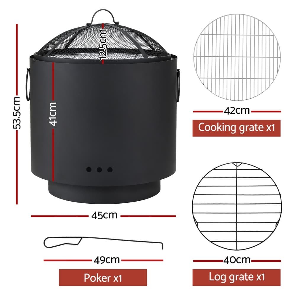 Grillz Fire Pit BBQ Portable Deep Bowl Outdoor Fireplace - FPIT-BBQ-4542-BK FPIT BBQ 4542 BK 202505301000 01