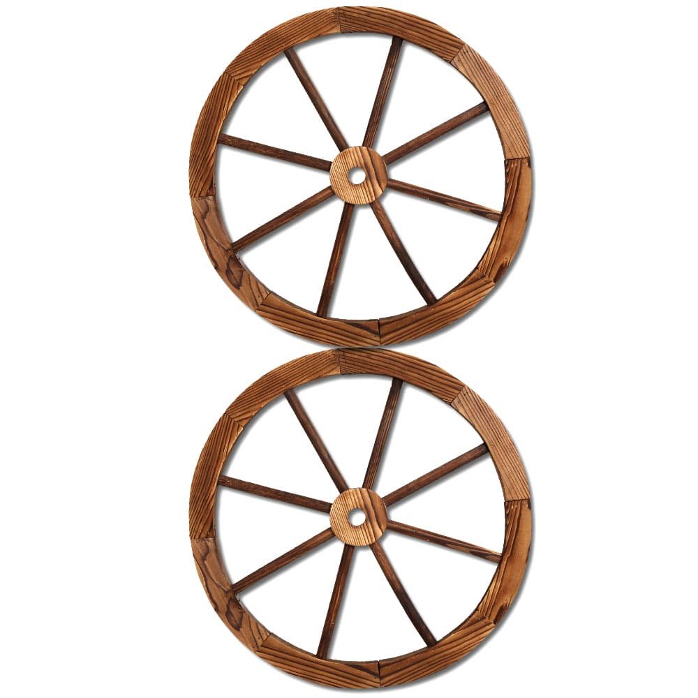 Gardeon Garden Decor Outdoor Ornament 2X Wooden Wagon Wheel - GD-WHEEL-2X-CC Gardeon Garden Decor Outdoor Ornament 2X Wooden Wagon Wheel