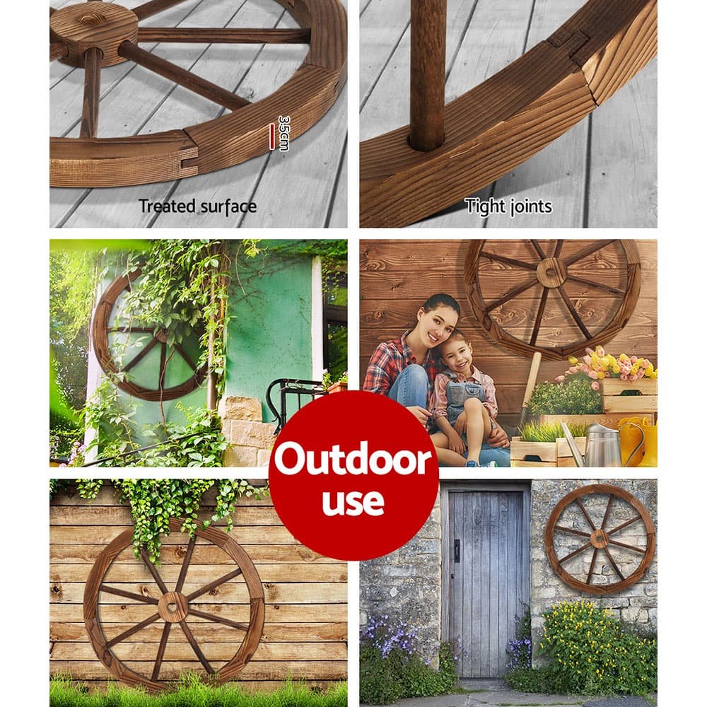 Gardeon Garden Decor Outdoor Ornament 2X Wooden Wagon Wheel - GD-WHEEL-2X-CC Gardeon Garden Decor Outdoor Ornament 2X Wooden Wagon Wheel - Image 6