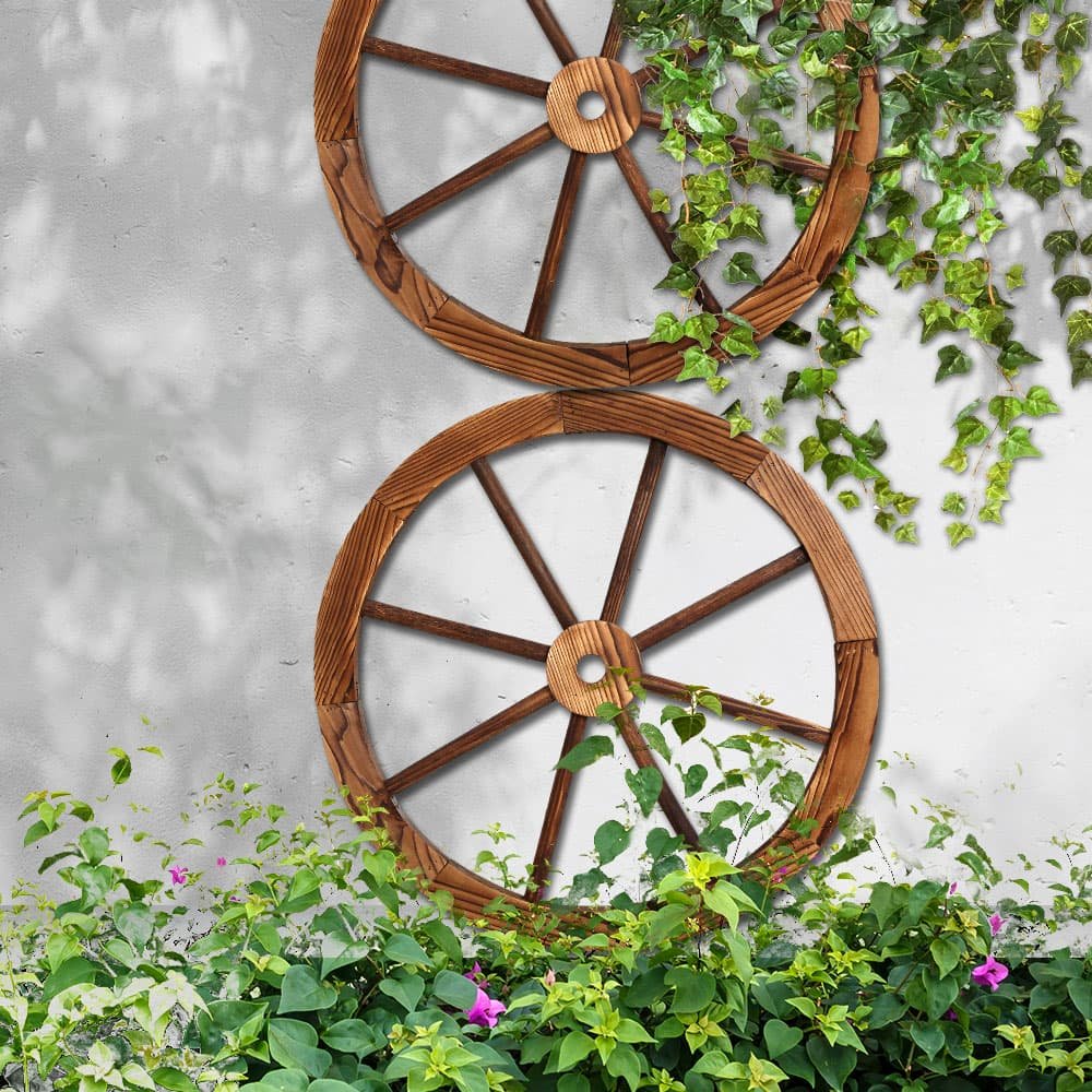 Gardeon Garden Decor Outdoor Ornament 2X Wooden Wagon Wheel - GD-WHEEL-2X-CC Gardeon Garden Decor Outdoor Ornament 2X Wooden Wagon Wheel - Image 8