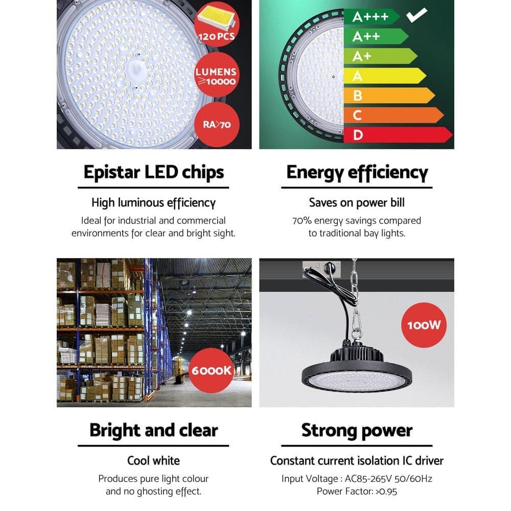 Leier LED High Bay Lights 100W UFO Industrial Workshop Warehouse Factory Lamp - HBL-UFO-N140C-BK Leier LED High Bay Lights 100W UFO Industrial Workshop Warehouse Factory Lamp - Image 6