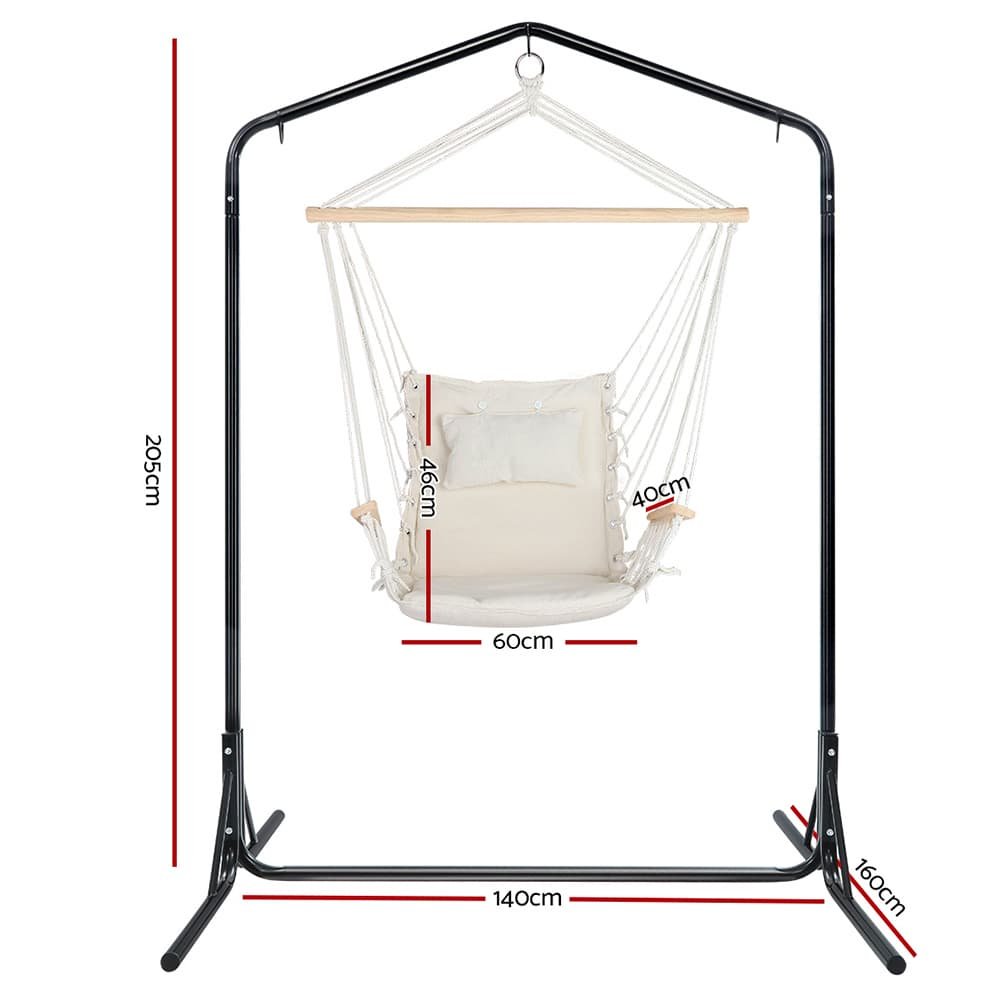 Gardeon Outdoor Hammock Chair with Stand Swing Hanging Hammock Garden Cream - HM-CHAIR-ARM-CREAM-U Gardeon Outdoor Hammock Chair with Stand Swing Hanging Hammock Garden Cream - Image 2