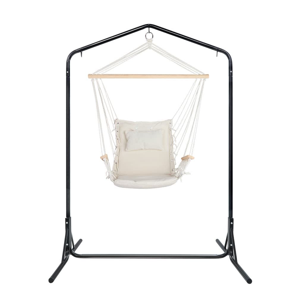 Gardeon Outdoor Hammock Chair with Stand Swing Hanging Hammock Garden Cream - HM-CHAIR-ARM-CREAM-U Gardeon Outdoor Hammock Chair with Stand Swing Hanging Hammock Garden Cream - Image 3