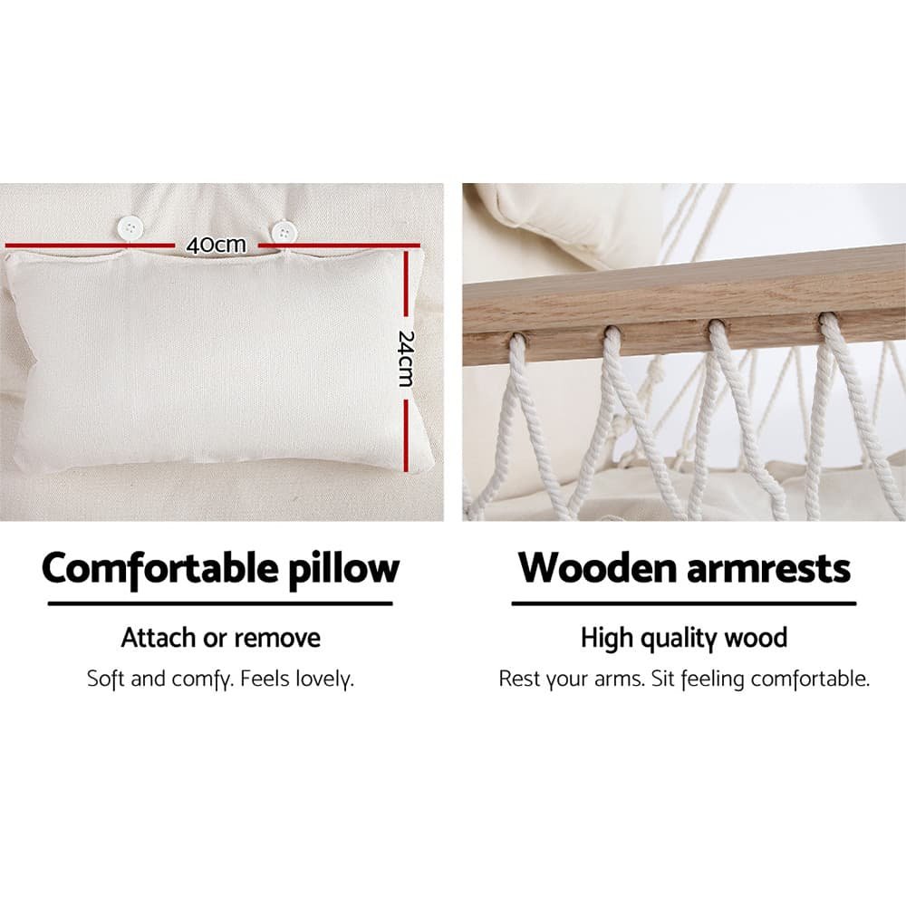 Gardeon Outdoor Hammock Chair with Stand Swing Hanging Hammock Garden Cream - HM-CHAIR-ARM-CREAM-U Gardeon Outdoor Hammock Chair with Stand Swing Hanging Hammock Garden Cream - Image 7