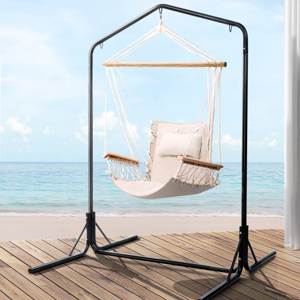 Gardeon Outdoor Hammock Chair with Stand Swing Hanging Hammock Garden Cream - HM-CHAIR-ARM-CREAM-U Gardeon Outdoor Hammock Chair with Stand Swing Hanging Hammock Garden Cream - Image 8