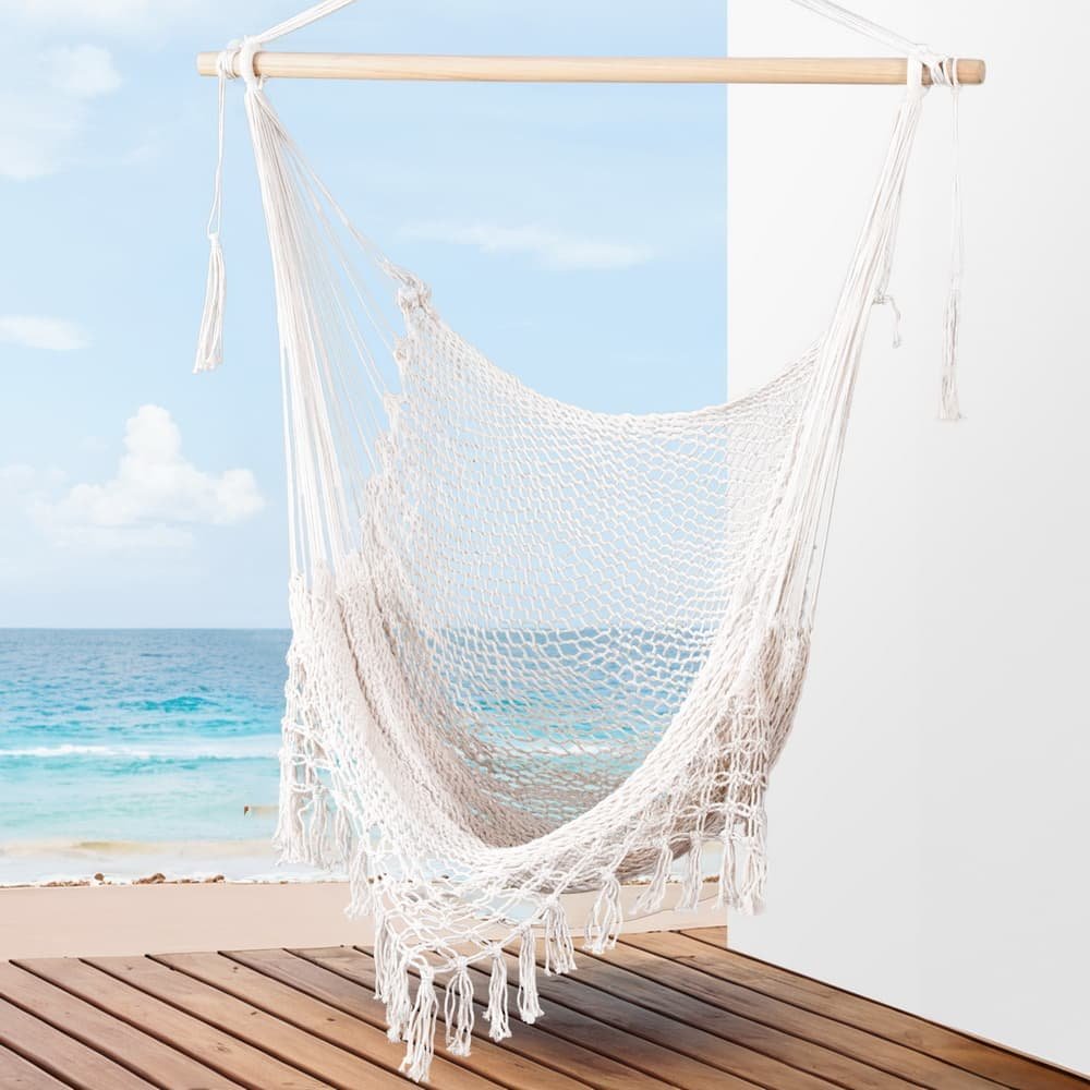 Gardeon Hammock Chair Swing Camping Mesh Cream - HM-CHAIR-MESH-CREAM HM CHAIR MESH CREAM 197363 06