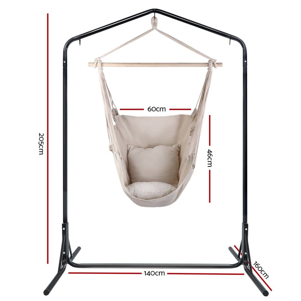 Gardeon Outdoor Hammock Chair with Stand Hanging Hammock with Pillow Cream - HM-CHAIR-PILLOW-CREAM-U Gardeon Outdoor Hammock Chair with Stand Hanging Hammock with Pillow Cream - Image 2