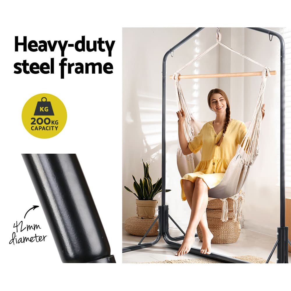 Gardeon Outdoor Hammock Chair with Stand Hanging Hammock with Pillow Cream - HM-CHAIR-PILLOW-CREAM-U Gardeon Outdoor Hammock Chair with Stand Hanging Hammock with Pillow Cream - Image 5