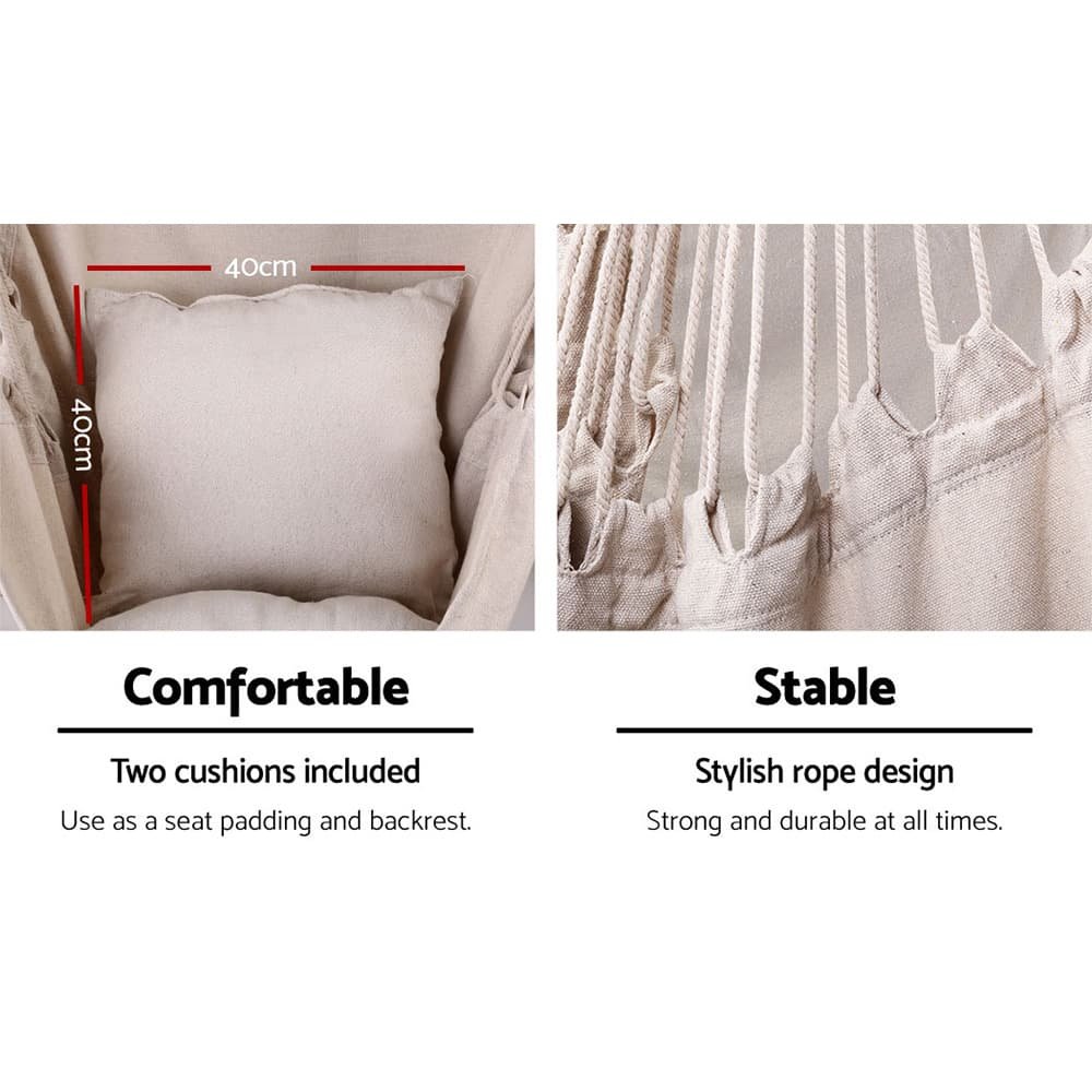 Gardeon Outdoor Hammock Chair with Stand Hanging Hammock with Pillow Cream - HM-CHAIR-PILLOW-CREAM-U Gardeon Outdoor Hammock Chair with Stand Hanging Hammock with Pillow Cream - Image 7