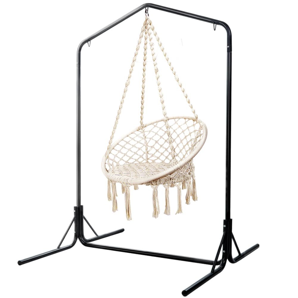 Gardeon Outdoor Hammock Chair with Stand Cotton Swing Relax Hanging 124CM Cream - HM-CHAIR-SWING-CREAM-U Gardeon Outdoor Hammock Chair with Stand Cotton Swing Relax Hanging 124CM Cream