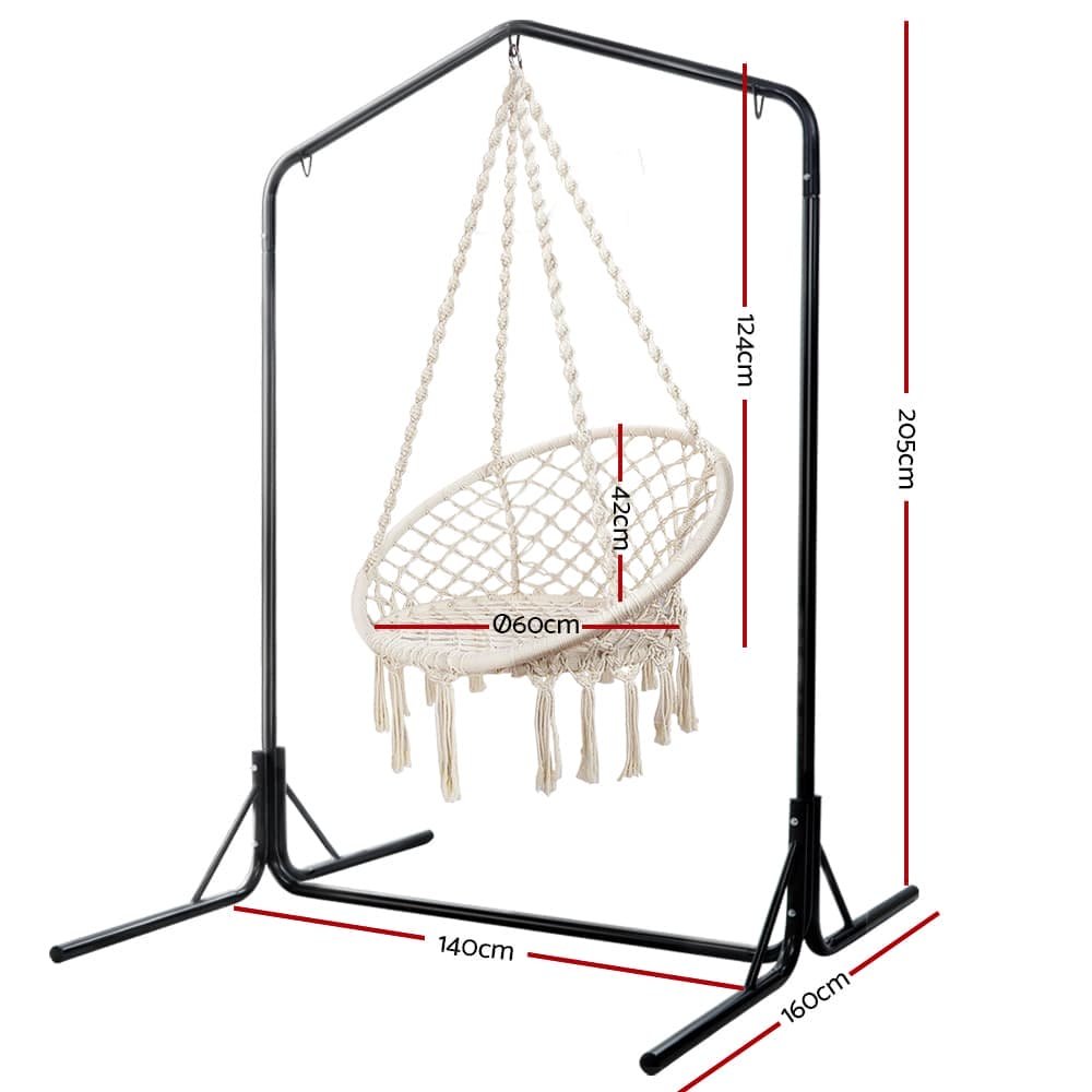 Gardeon Outdoor Hammock Chair with Stand Cotton Swing Relax Hanging 124CM Cream - HM-CHAIR-SWING-CREAM-U Gardeon Outdoor Hammock Chair with Stand Cotton Swing Relax Hanging 124CM Cream - Image 2