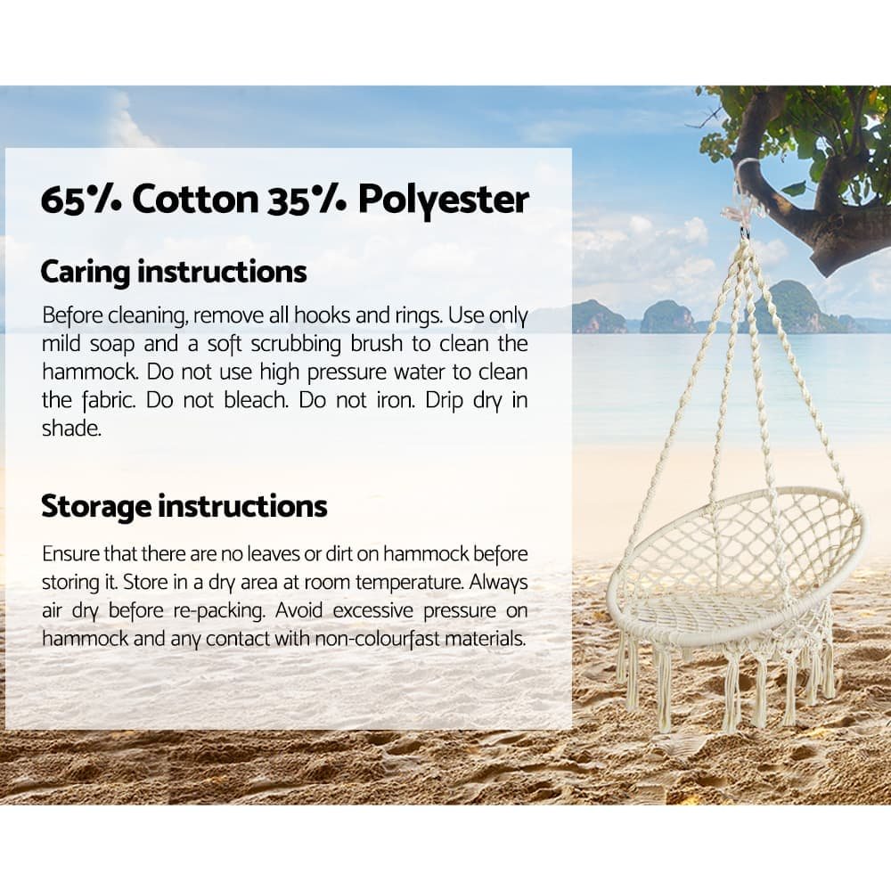 Gardeon Outdoor Hammock Chair with Stand Cotton Swing Relax Hanging 124CM Cream - HM-CHAIR-SWING-CREAM-U Gardeon Outdoor Hammock Chair with Stand Cotton Swing Relax Hanging 124CM Cream - Image 7