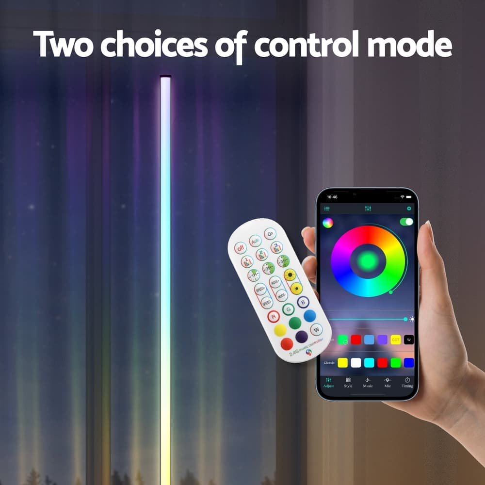 Artiss RGB LED Floor Lamp Remote Control Corner Light Stand Gaming Room 150CM - LAMP-FLOOR-RGB-150-BK Artiss RGB LED Floor Lamp Remote Control Corner Light Stand Gaming Room 150CM - Image 5