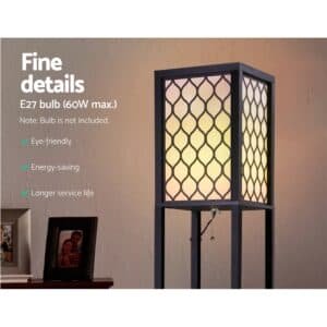 Artiss Floor Lamp 3 Tier Shelf Storage LED Light Stand Home Room Pattern Black - LAMP-FLOOR-SF-3017-B-BK