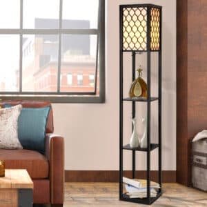 Artiss Floor Lamp 3 Tier Shelf Storage LED Light Stand Home Room Pattern Black - LAMP-FLOOR-SF-3017-B-BK