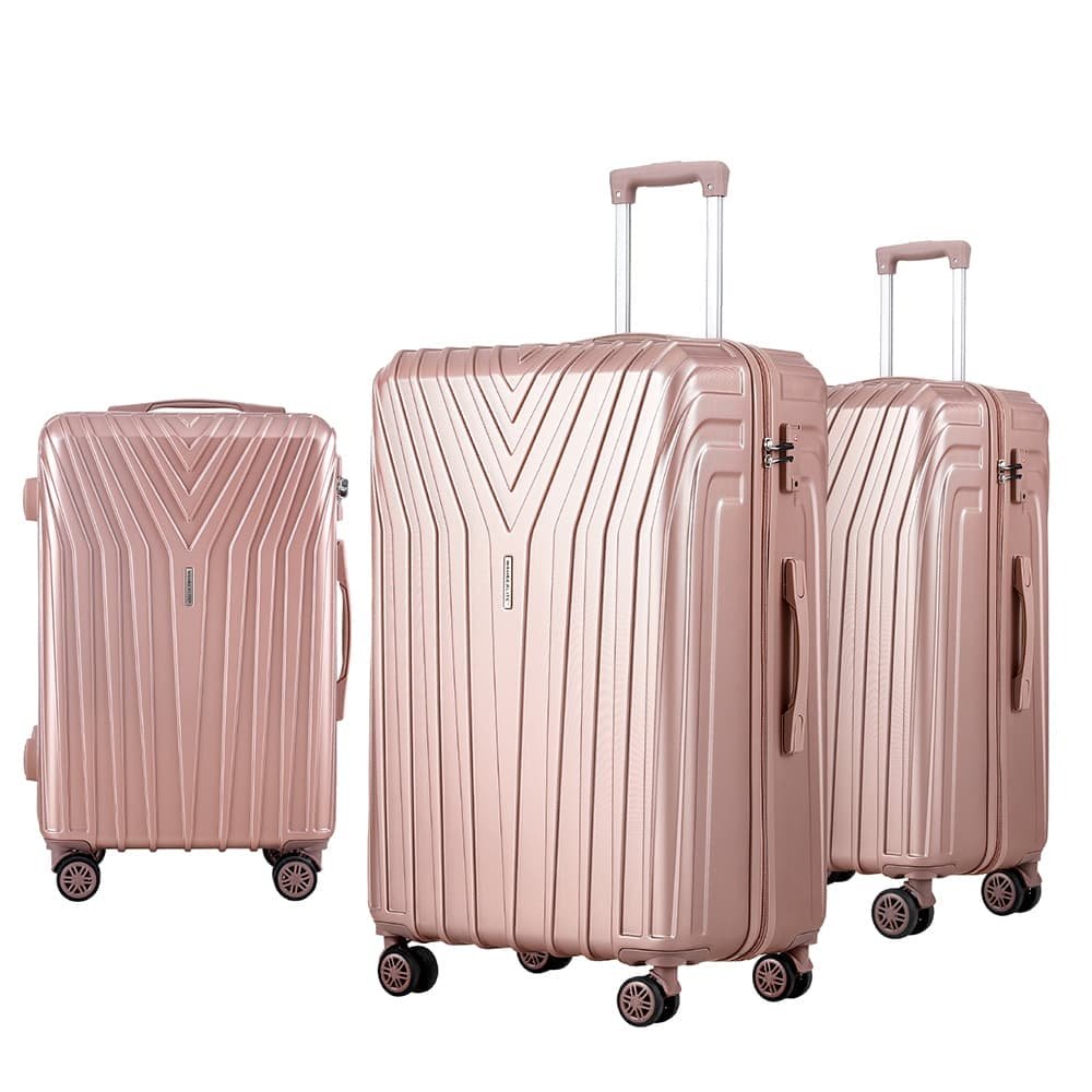 Wanderlite 3 Set Luggage 20-24-28 Inch Suitcase with TSA Lock Carry On Hard Shell Travel Luggage Organiser Case Pink - LUG-ABS-STR-3SET-PK LUG ABS STR 3SET PK 61828 00