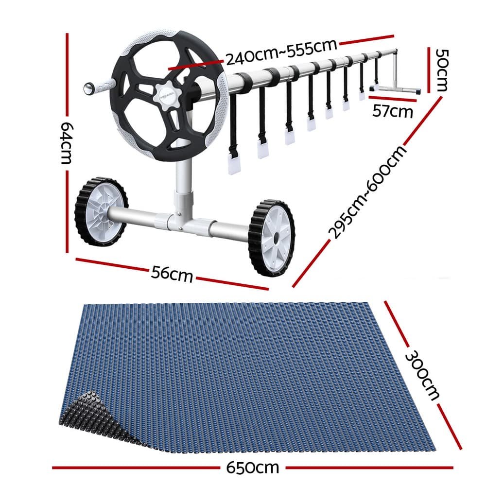 Aqua Buddy Pool Cover 600 Micron 6.5x3m w/ Roller 5.55m Swimming Pools Black Solar Blanket - PC-65X30-L-BK-BL-ROLLER PC 65X30 L BK BL ROLLER 191833 01