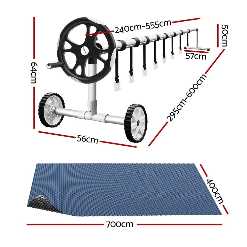 Aqua Buddy Pool Cover 600 Micron 7x4m w/ Roller 5.55m Swimming Pools Black Solar Blanket - PC-70X40-XL-BK-BL-ROLLER PC 70X40 XL BK BL ROLLER 202506021005 01
