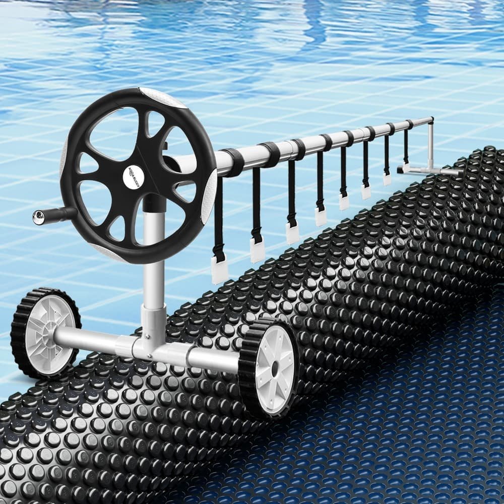 Aqua Buddy Pool Cover 600 Micron 7x4m w/ Roller 5.55m Swimming Pools Black Solar Blanket - PC-70X40-XL-BK-BL-ROLLER PC 70X40 XL BK BL ROLLER 202506021005 06