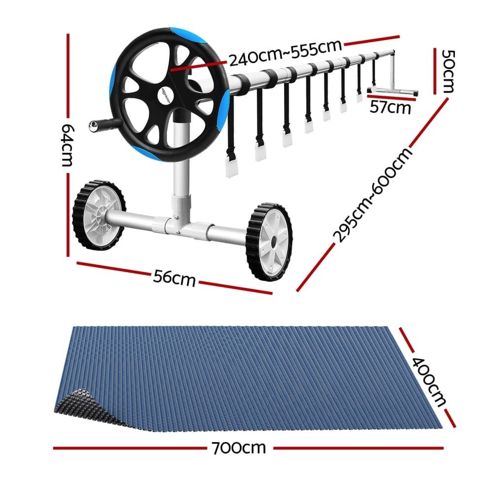 Aqua Buddy Pool Cover 7x4m 600 Micron w/ Roller 5.55m Black Solar Blanket - PC-70X40-XL-BK-BL-ROLLER-BU PC 70X40 XL BK BL ROLLER BU 202506041006 01