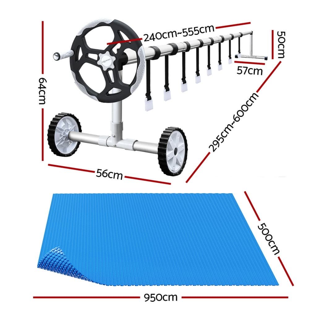 Aqua Buddy Pool Cover 600 Micron Heat Solar Blanket 9.5x5m w/ 5.55m Roller - PC-95X50-XL-BL-ROLLER PC 95X50 XL BL ROLLER 202508051640 01
